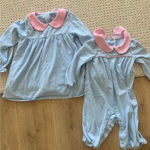 Stitchy Fish Blue and Pink Striped sister set
